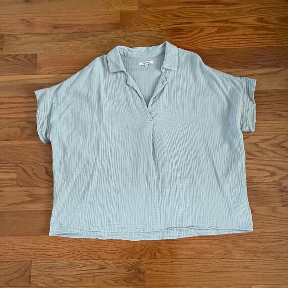 Madewell Park Gauze Popover Shirt Womens XL Blue Dusty Pool Casual Basic Cotton - Picture 1 of 8